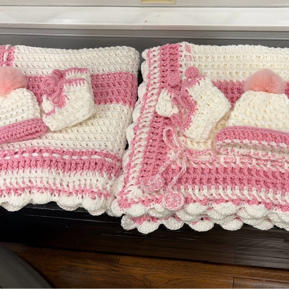 Handmade Pink and White Crochet Baby Set